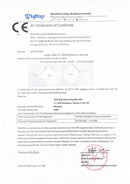 EU-Declaration of Conformity for LT1123 Lot: LTP202106002